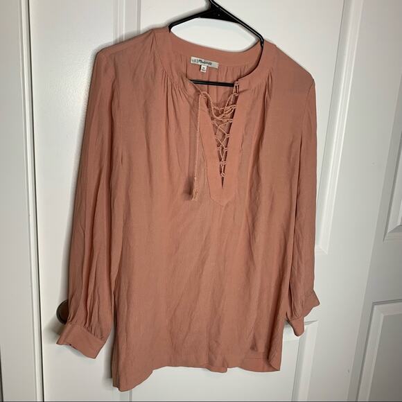 Madewell Peachy Pink Lace Up Peasant Blouse Size Extra Small - Picture 2 of 6